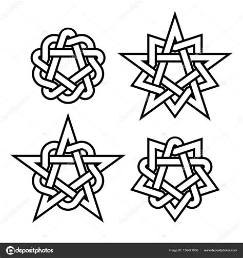 Celtic Star Knots Or Abstract Geometry Design Elements Isolated On