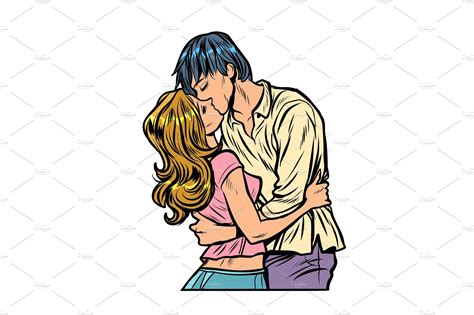 Young Couple Kissing Love Pre Designed Vector Graphics ~ Creative Market
