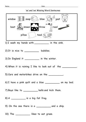 Oa And Ow Oa Digraph Worksheets By Barang Teaching Resources Tes