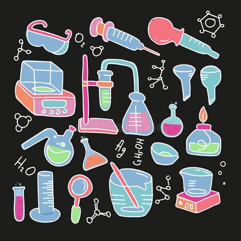 Hand Drawn Color Chemistry And Science Icons Set Collection Of