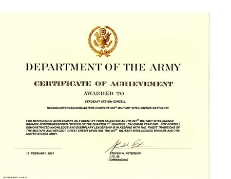 Military Awards Certificates And Training Steven Lee Gorzell