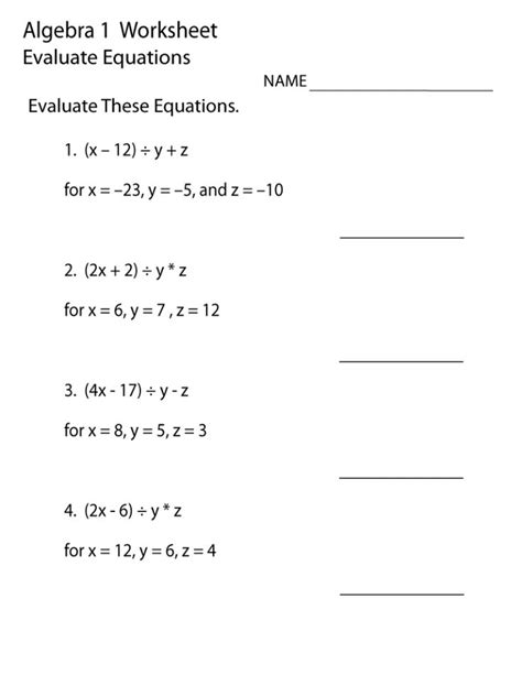 Practice Algebra 1 Worksheet