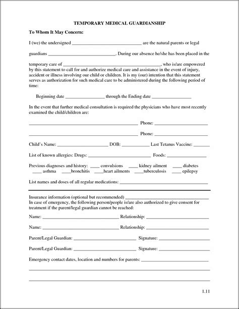 Temporary Guardianship Form Printable Printable Forms Free Online