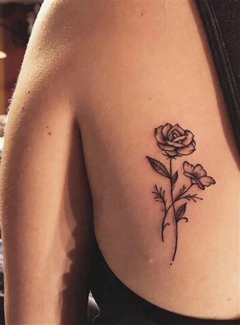 Delicate Traditional Single Rose Rib Tattoo Ideas For Women Rose Rib Tattoos