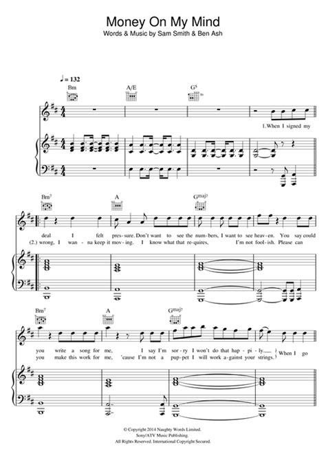 That requires i'm not foolish please can you make this work for me cause i'm not a puppet i will work against your strings when i go home i tend to close the door i never wanted more so sing with me can't you see i don't have money on my mind money. Money On My Mind sheet music by Sam Smith (Piano, Vocal ...