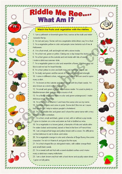 Fruits And Vegetables Riddles Esl Worksheet By Gitasiva