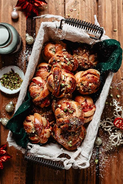 Christmas Cinnamon Rolls With Lingonberry And Pistachios