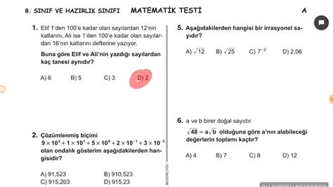 8.SINIF MATEMATİK BURSLULUK SINAVI SORU VE CEVAPLARI. 3 HAZİRAN 2018