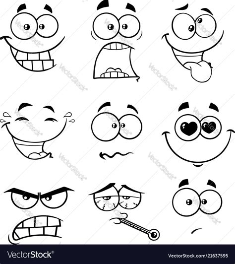 Black And White Funny Face Collection 2 Vector Image