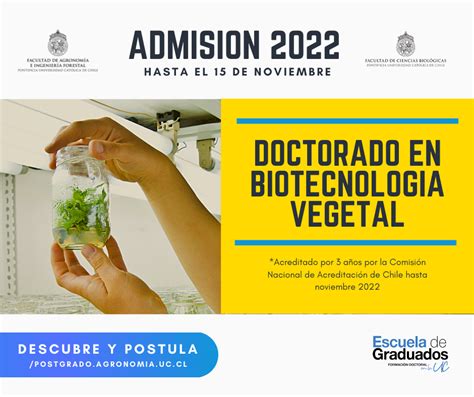 proceso de admisión doctorado en biotecnología vegetal 2022 facultad de ciencias biológicas