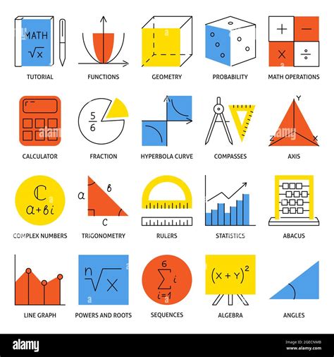 Mathematic Science Icon Set In Line Style Math Symbols Collection