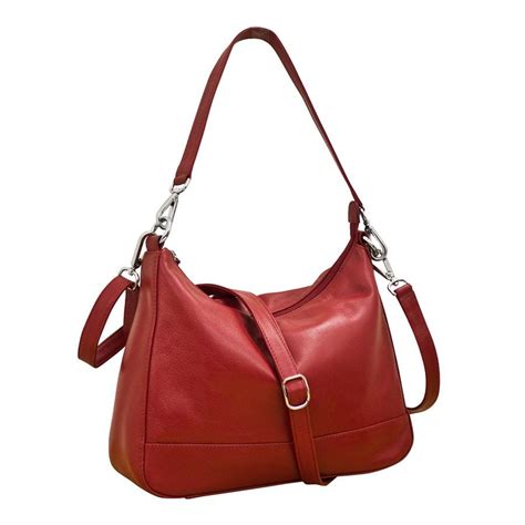 Red Leather Hobo Handbag With Zip Top Hobo With Detachable Shoulder
