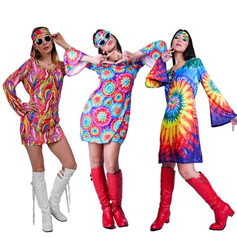 70s 60s Costumes Adult Women Flower Hippie Costume 1960s 70s Fashion Hippie Halloween Fancy