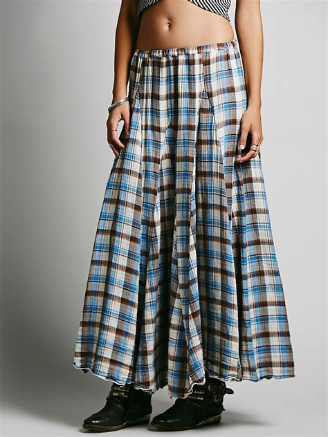 Free People Cp Shades Womens Sienna Plaid Maxi Skirt In Blue Lyst