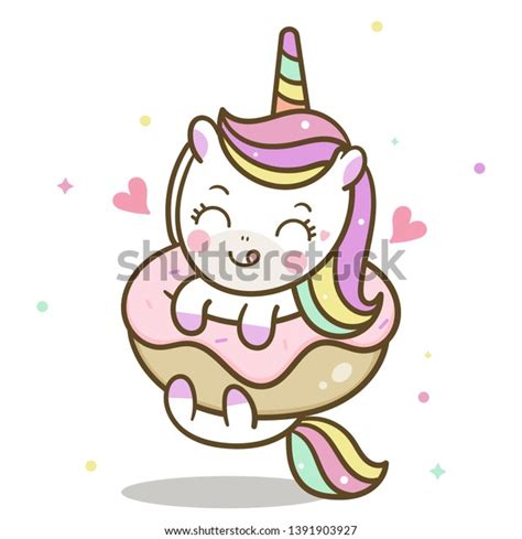 Cute Unicorn Vector Donut Cake Happy Stock Vector Royalty Free 1391903927
