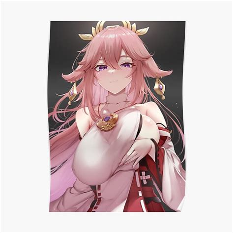 Yae Miko Boobs Ecchi Genshin Impact Girls Poster By Hidoyatarg Redbubble