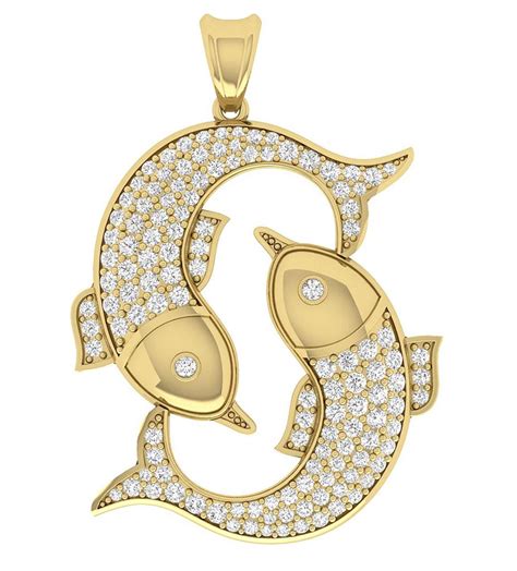 Pisces Zodiac Sign Pendant Necklace Si1 G 100 Ct Round Diamond 14k