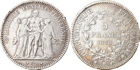 France 5 Francs 1876 A Coin Hercule Paris Silver Km8201 Vf30 35