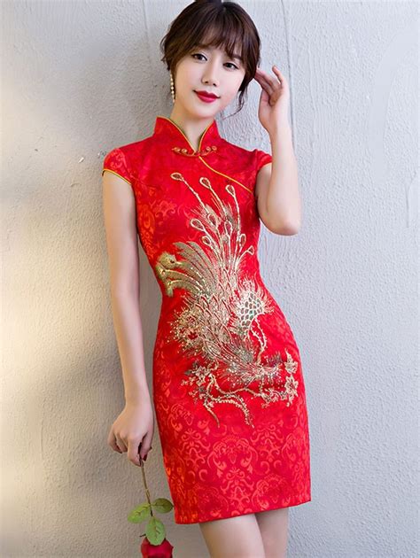 red short phoenix qipao cheongsam chinese wedding dress cozyladywear