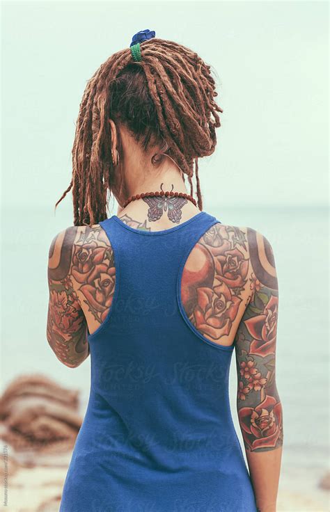 Back Of The Woman With Tattoos And Dreadlocks By Mosuno