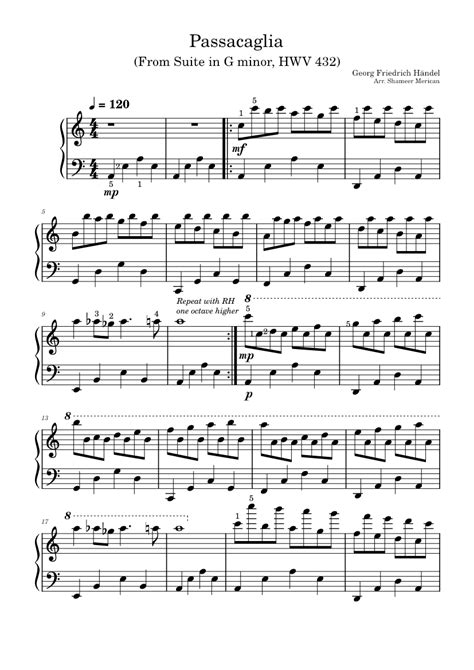Passacaglia Georg Friedrich Händel Sheet Music For Piano Solo Easy