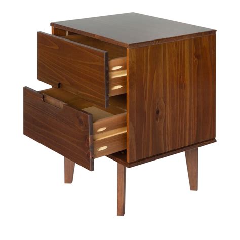 With a stained finish, featuring angled legs and a unique cutout. Mid Century Modern Wood Nightstand - Walnut - BR2DSLNSWT