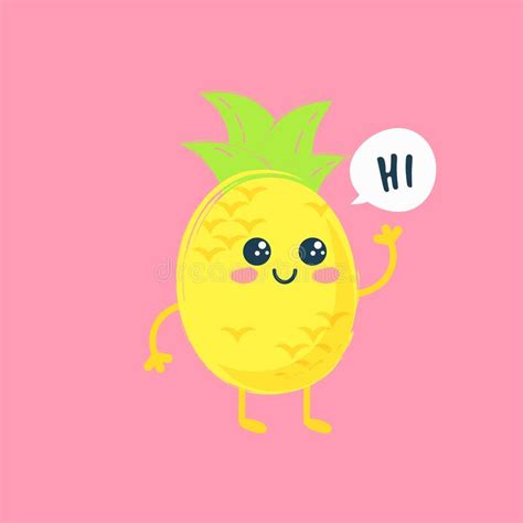 Pineapple Funny Fruit Say Hello Illustration Vector Kid Print Stock