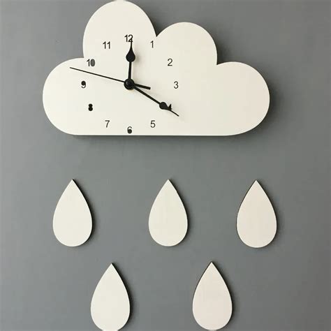 2816cm Nordic Wooden Cloud Raindrop Shaped Wall Clock Kids Room Decor