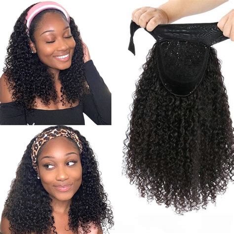 Amazon Com Natural Hair Headband Wig Black Wavy Human Hair Wigs For