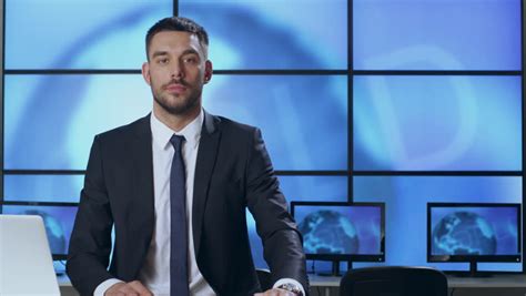 Male News Presenter In Broadcasting Stock Footage Video 100 Royalty