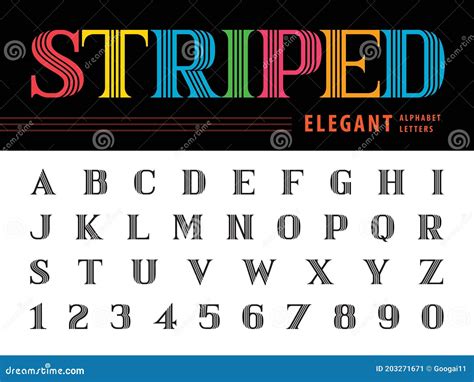 Elegant Alphabet Letters And Numberstriple Line Stripes Fonts Stock