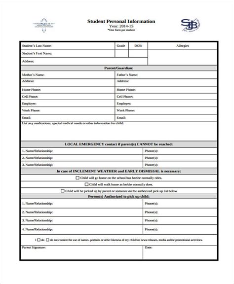 Free 12 Personal Information Forms In Pdf Ms Word