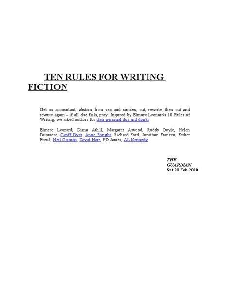 Ten Rules For Writing Fiction Pdf Books Writers
