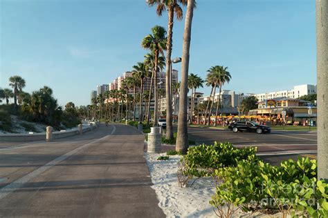 Evening At Clearwater Beach Florida Showing The Downtown Area Wi