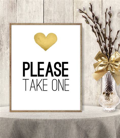 Please Take One Sign Wedding Sign Diy Gold Heart