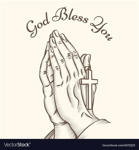 Prayer Hand With Cross Royalty Free Vector Image