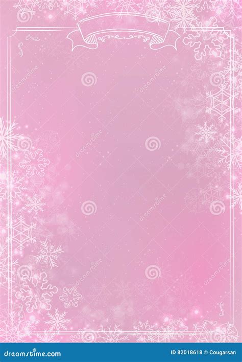 Pink Gradient Winter Paper Background With Snowflake Border Stock