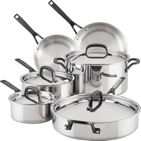KitchenAid Conjunto de panelas e frigideiras de aço inoxidável