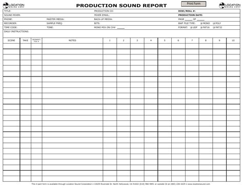 Production Sound Report Form Location Sound Fill Out Sign Online