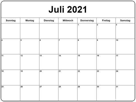 Juli 2021 Kalender The Beste Kalender
