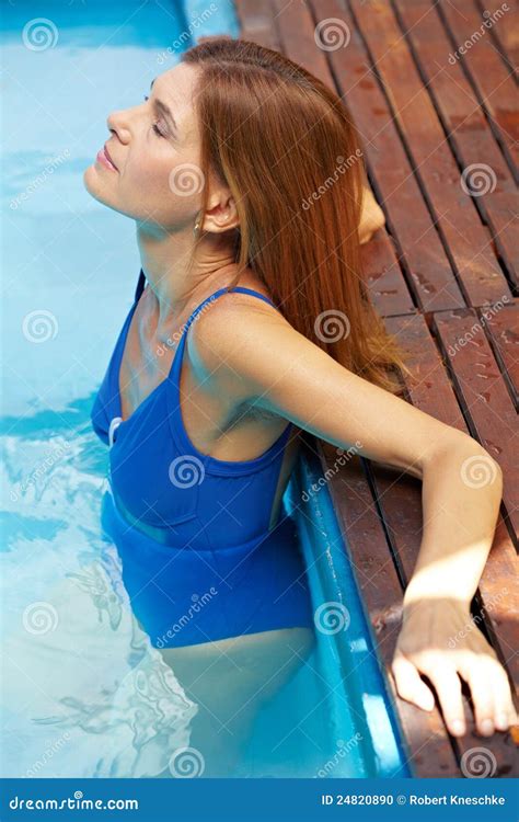 Woman Relaxing In Pool Stock Photo Image Of Fitness 24820890