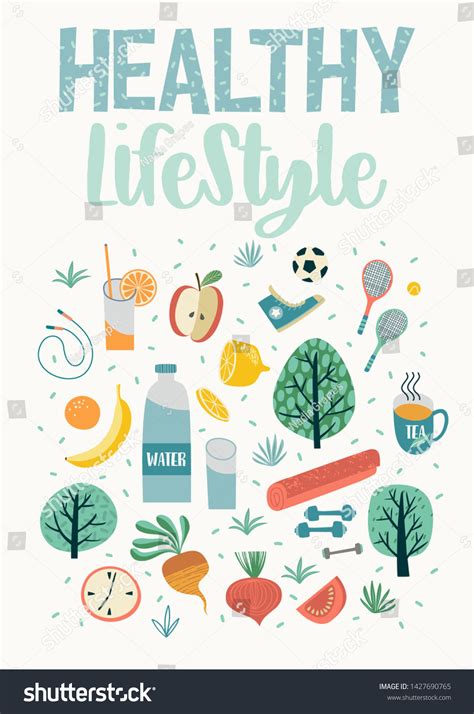 Healthy Lifestyle Vector Illustration Design Elements Stock Vector