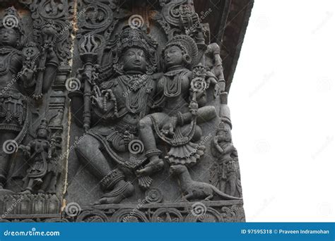 Hoysaleshwara Temple Wall Carving Of Lord Shiva And Parvati Below Is