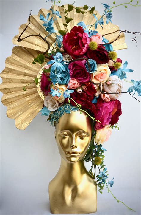 Large Floral Headdress Headpiece Fan Flower Crown Goddess Mother Nature Asian Flower