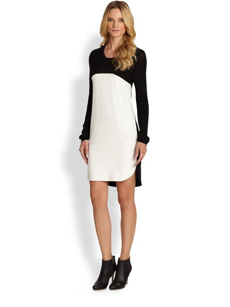 Lyst Dkny Long Sleeve Color Block Dress In White