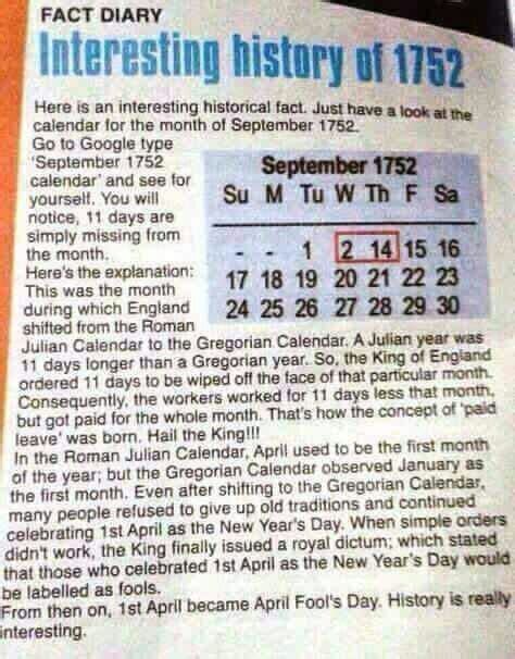 Interesting History Of 1752 Calendar Education Nigeria