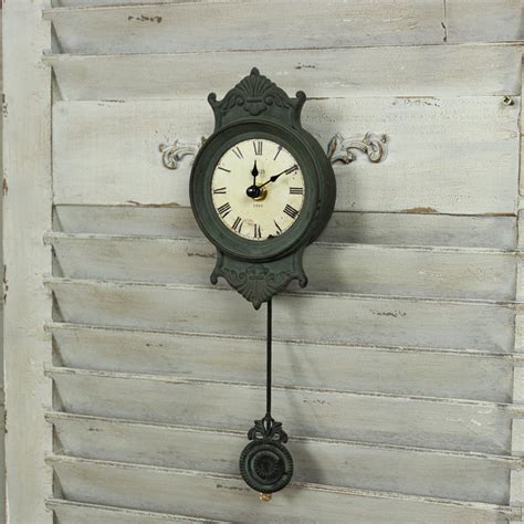 Grey Metal Small Wall Clock Pendulum Shabby French Chic