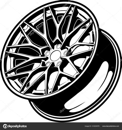 Car Wheel Rim Vector Silhouette Icon Logo Monochrome Color Black Stock