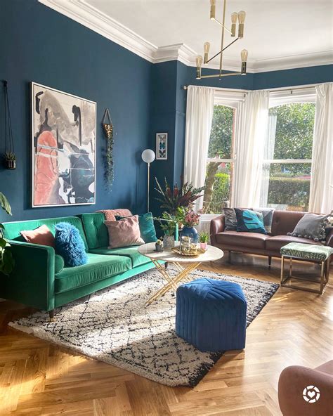 Teal is one of the color that should make you feel inspired. Green sofa, living room design, living room decor, in 2020 ...