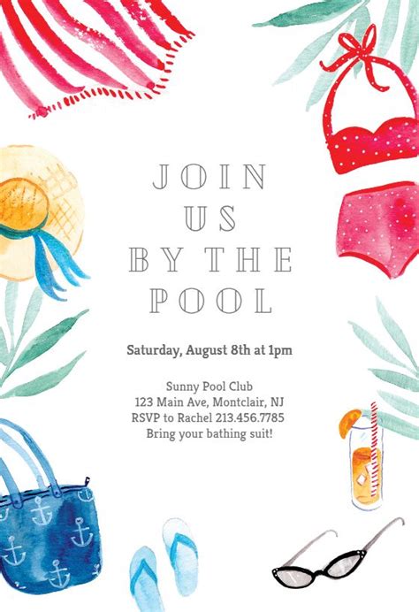 By The Pool Pool Party Invitation Template Free Greetings Island Pool Birthday Party